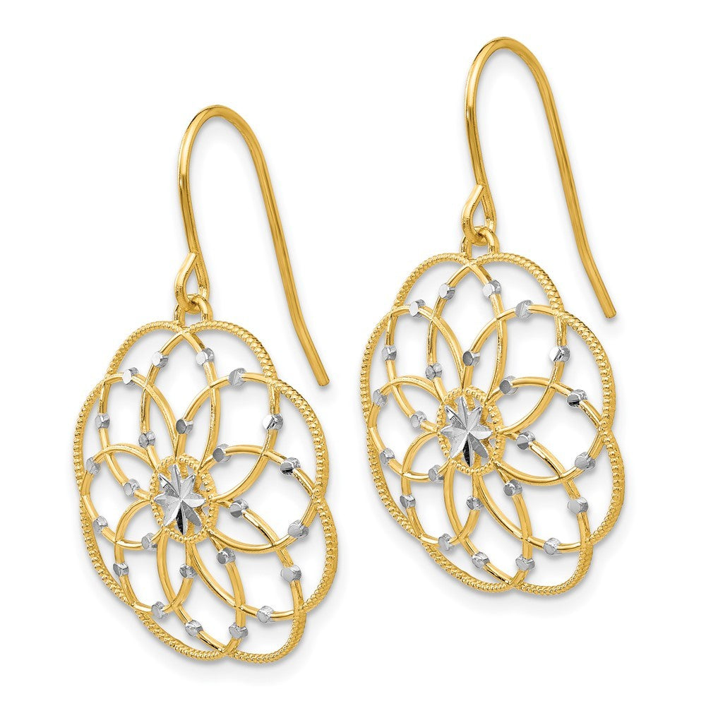 14k Yellow Gold Diamond-cut Fancy Drop Dangle Earrings w/ Shepherd Hook