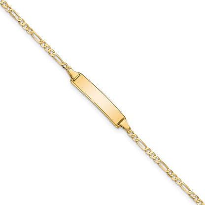 14k Yellow Gold Solid Chain Figaro Link 19.5x4.5mm Plate 8" ID Bracelet