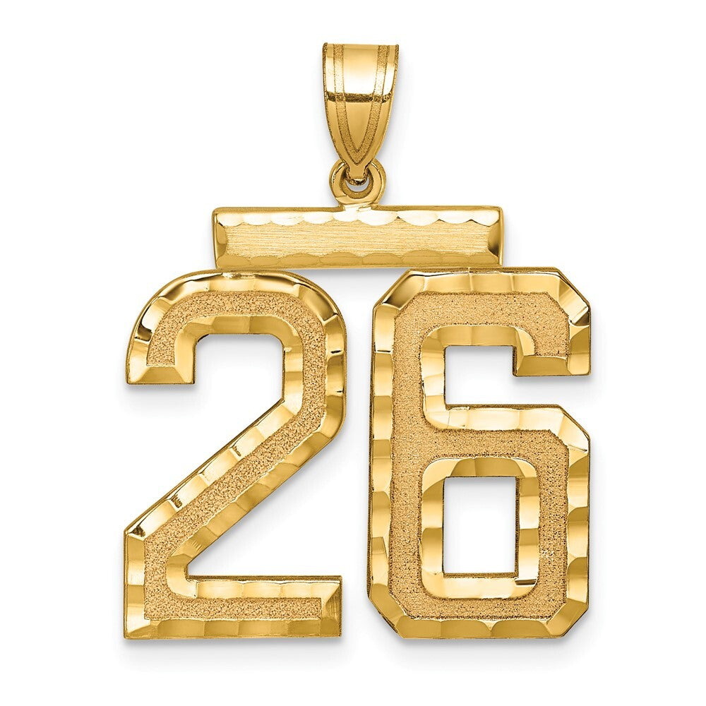 14k Yellow Gold Large Brushed Diamond-cut Number 26 Charm Pendant for Women