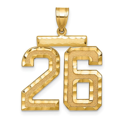 14k Yellow Gold Large Brushed Diamond-cut Number 26 Charm Pendant for Women