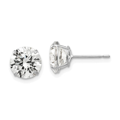 14k White Gold 8mm Round Cubic Zirconia Stud Earrings Gift for Women