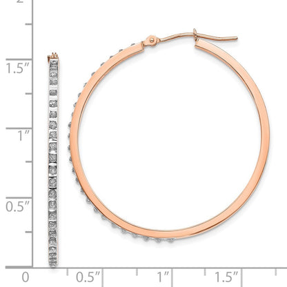 14k Rose Gold Diamond Round Hinged Hoop Earrings