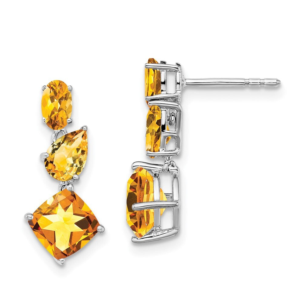14k White Gold Citrine Dangle Earrings Gift for Women