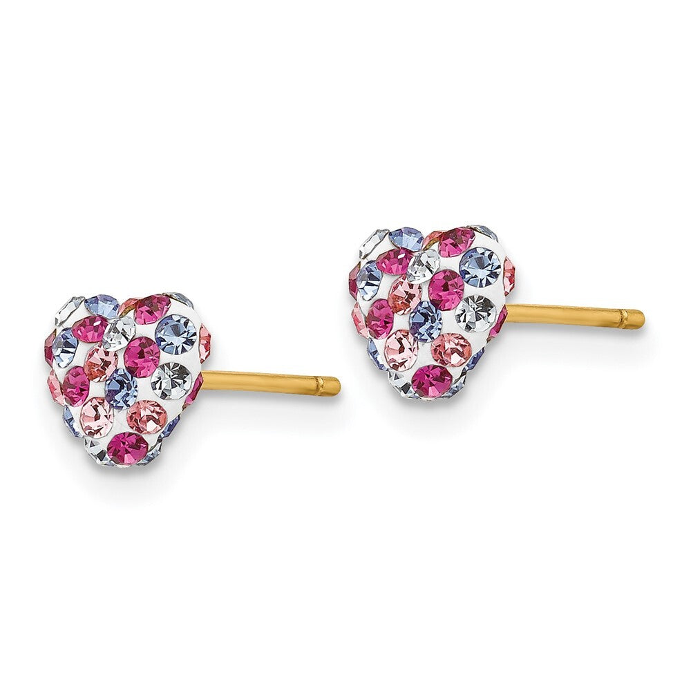 14k Yellow Gold Multi-colored Crystal 6mm Heart Stud Earrings