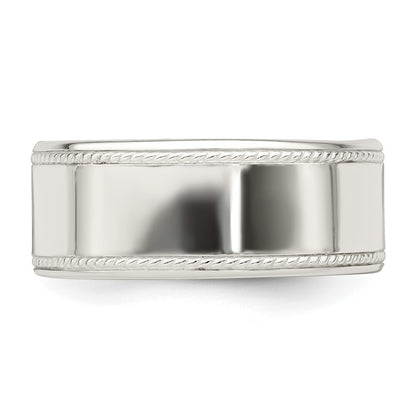 Sterling Silver 9.5mm Flat with Rope Edge Size 10 Band