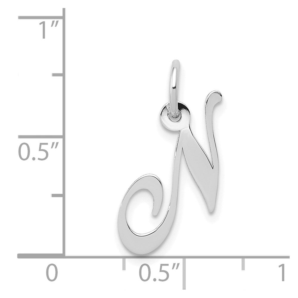 14k White Gold Small Fancy Script Letter N Initial Charm Pendant