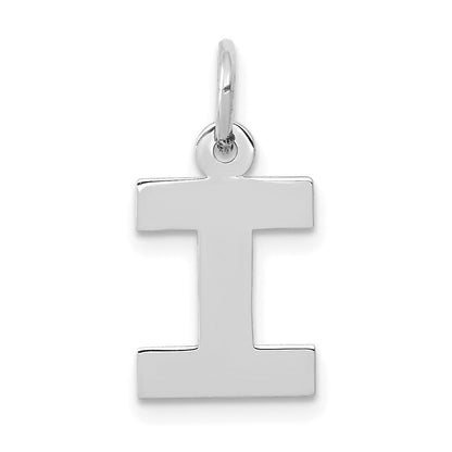 14k White Gold Small Block Letter I Initial Charm Pendant
