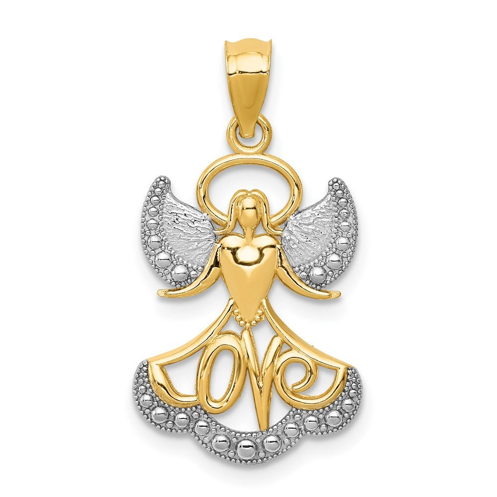 14k Yellow Gold Rhodium LOVE Angel Pendant