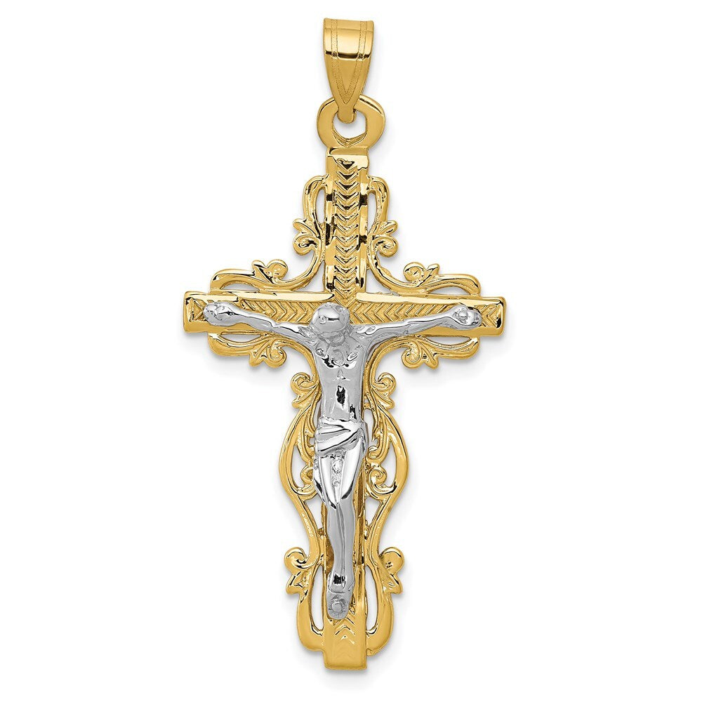 14k Two-tone Gold Diamond-cut Crucifix Pendant for Women