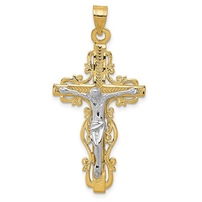 14k Two-tone Gold Diamond-cut Crucifix Pendant for Women