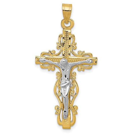 14k Two-tone Gold Diamond-cut Crucifix Pendant for Women