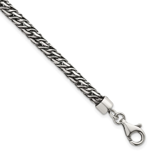 Sterling Silver Rhodium-plated  and Antiqued 4.8mm Fancy Link 8" Bracelet