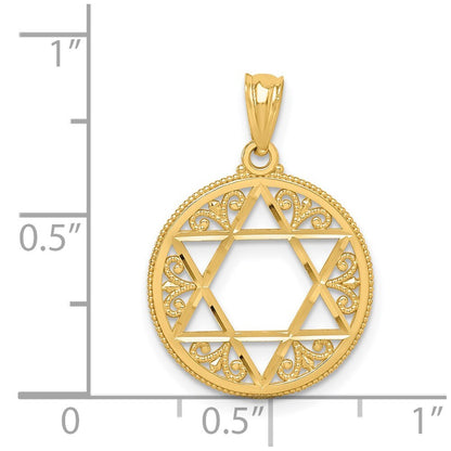 14k Yellow Gold Filigree Star of David Pendant for Women