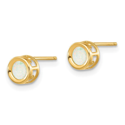 14k Yellow Gold 4mm Round Bezel October/Opal Earrings