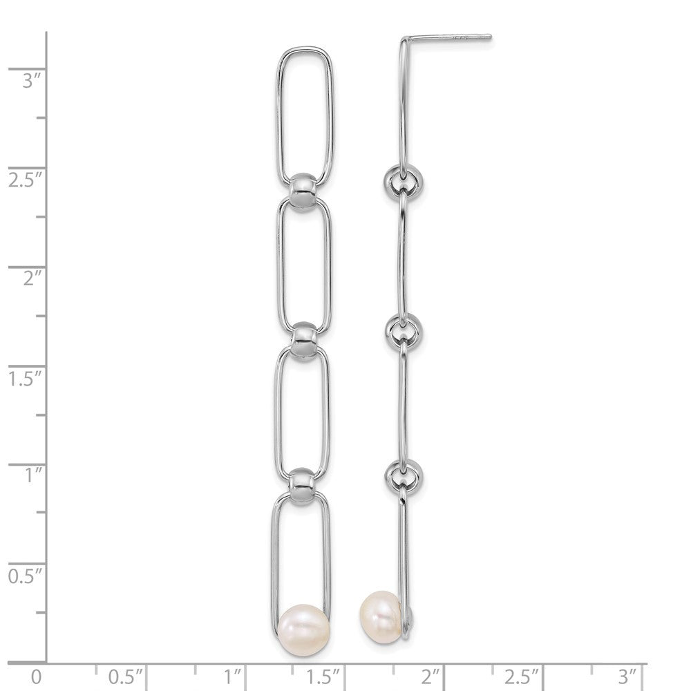 Sterling Silver 6-7mm Freshwater Cultured Pearl & Bead Long Link Dangle Earrings