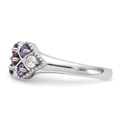 Sterling Silver Rhodium-plated Garnet Amethyst and White Topaz Ring Size 7