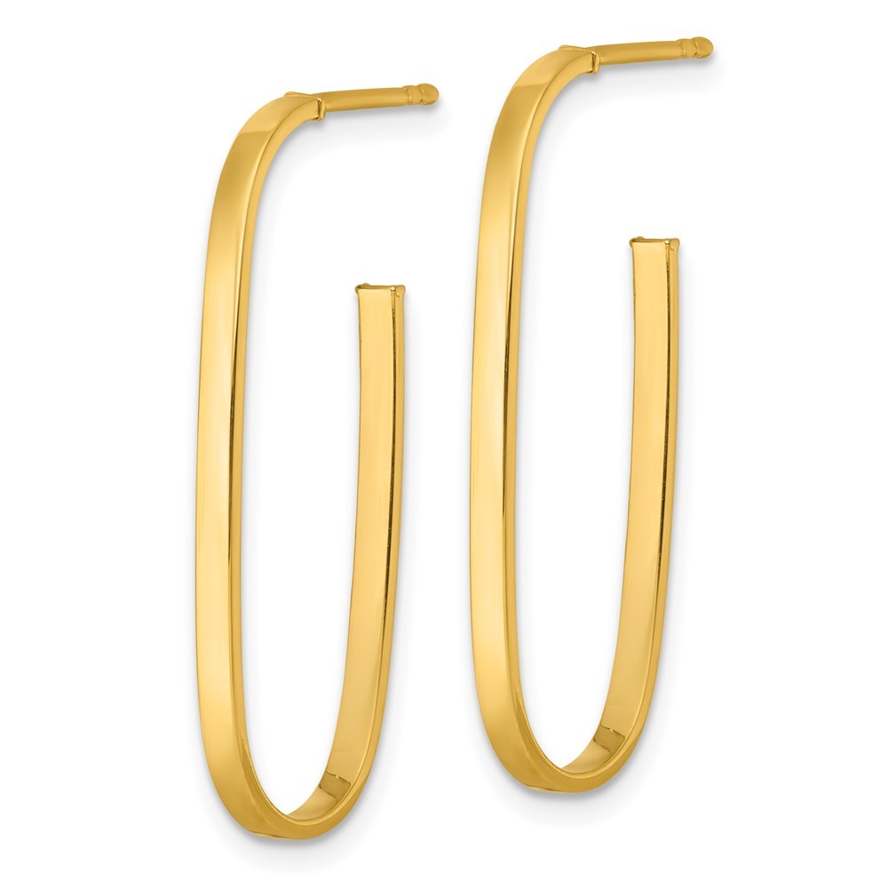 14k Yellow Gold Polished Long Oval 2mm Tube Hoop Earrings