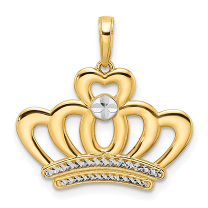 14k Yellow Gold and White Rhodium Diamond-cut Crown Pendant for Women