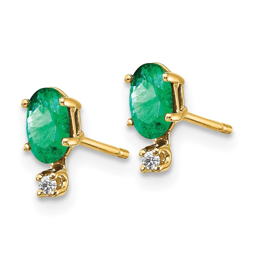 14k Yellow Gold Diamond & Emerald Birthstone Stud Earrings Gift for Women