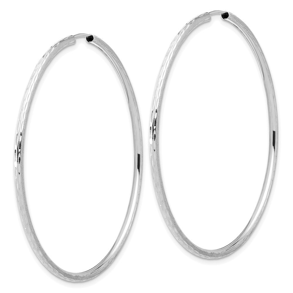 14k White Gold Polished and Satin Diamond-Cut 2mm Endless Hoop Earrings