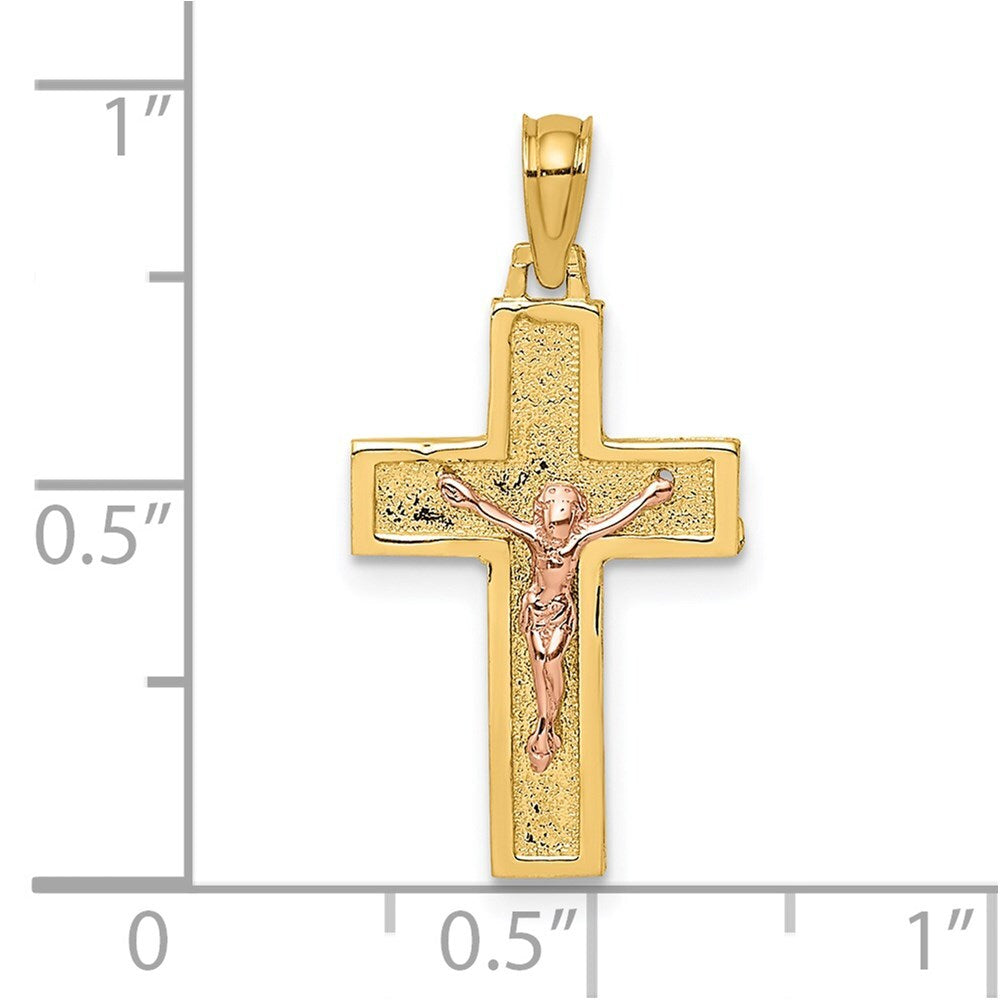 14k Two-tone Gold Latin Crucifix Charm Pendant for Women