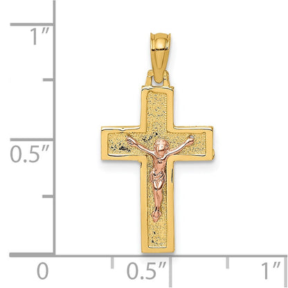 14k Two-tone Gold Latin Crucifix Charm Pendant for Women