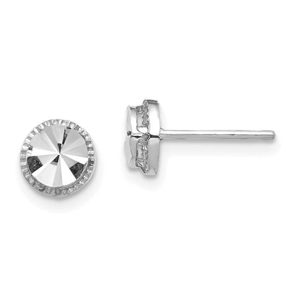 14K White Gold Diamond-Cut Round Stud Earrings Gift for Women