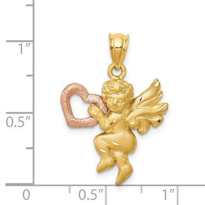 14k Two-tone Gold Satin Angel Charm Pendant for Women