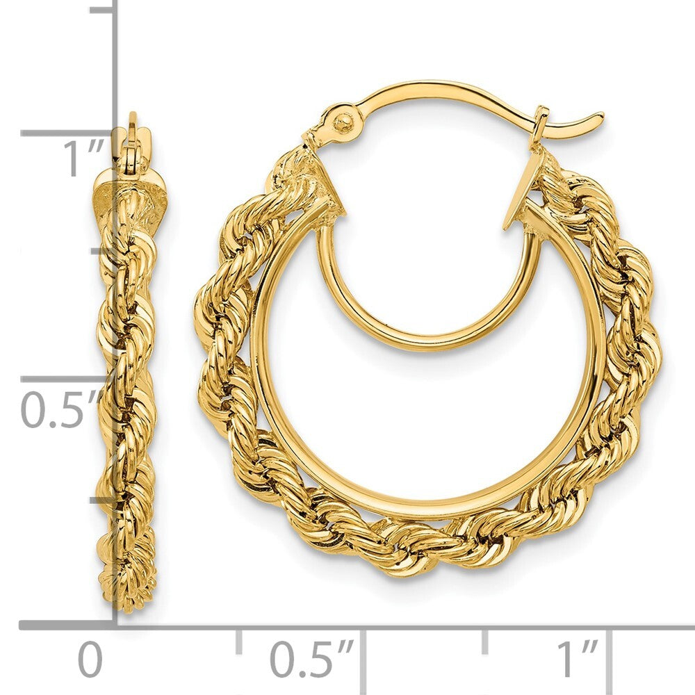 14k Yellow Gold Polished and Diamond-Cut Rope 2.95mm Hoop Earrings