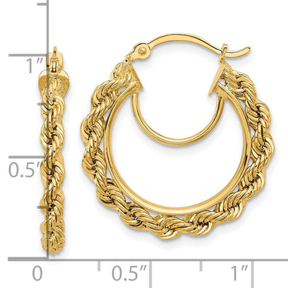 14k Yellow Gold Polished and Diamond-Cut Rope 2.95mm Hoop Earrings