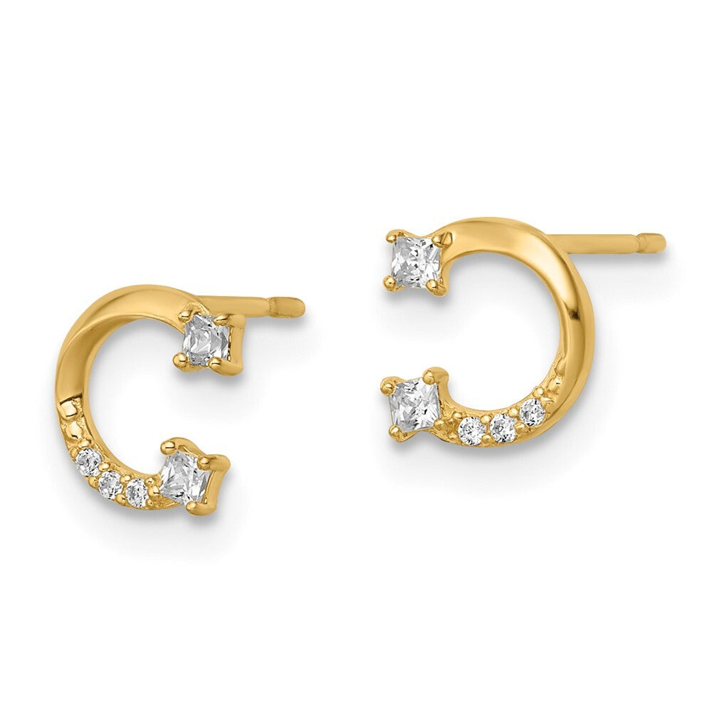 14k Yellow Gold Cubic Zirconia Horseshoe Stud Earrings Gift for Women