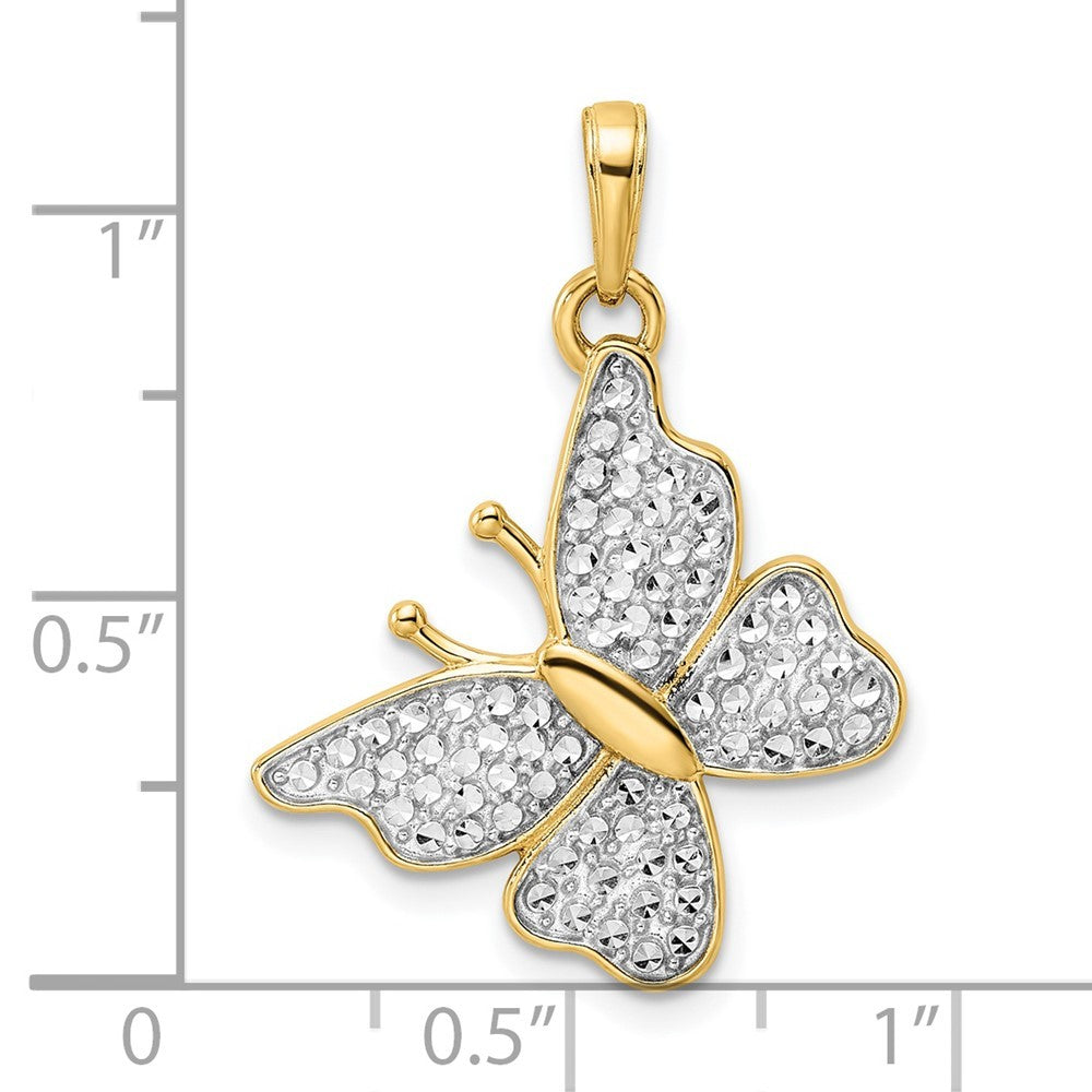 14k Yellow Gold and White Rhodium Diamond-cut Fancy Butterfly Pendant