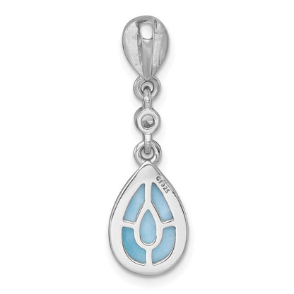 Sterling Silver Polished Larimar / Cubic Zirconia Chain Slide Pendan