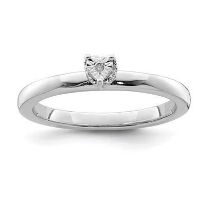 Sterling Silver Rhodium Plated Polished Diamond Heart Shape Ring Size 6