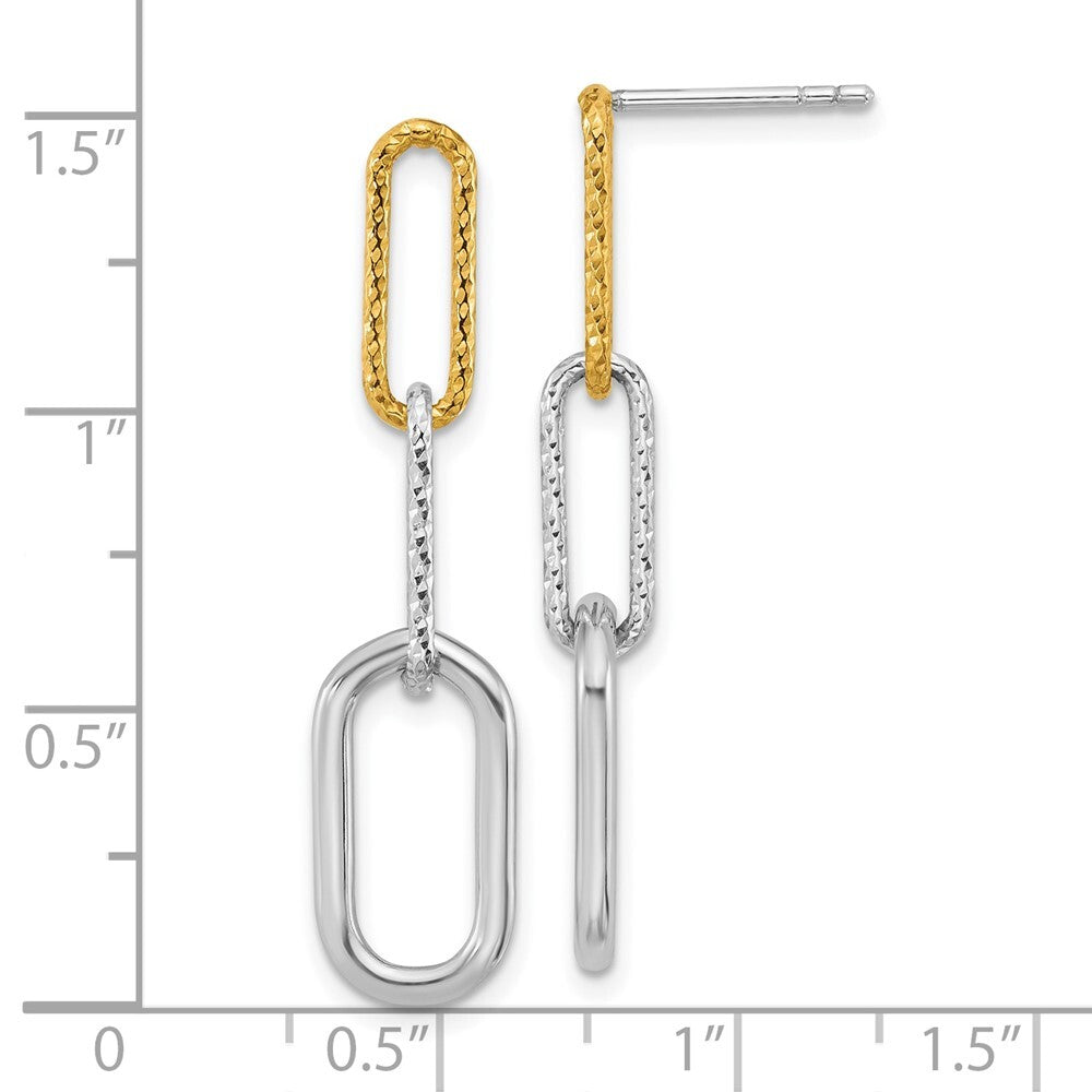 Sterling Silver Rhodium and Gold-plated 3 Link Dangle Earrings