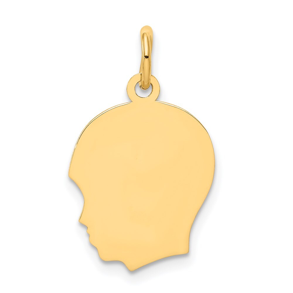 14k Yellow Gold Plain Medium .013 Gauge Facing Left Boy Head Charm Pendant