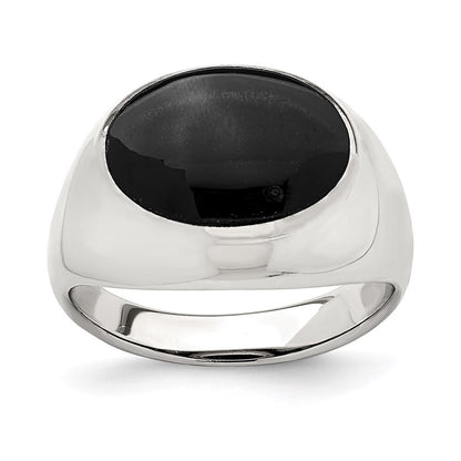 Sterling Silver Polished Black Onyx Ring Size 6