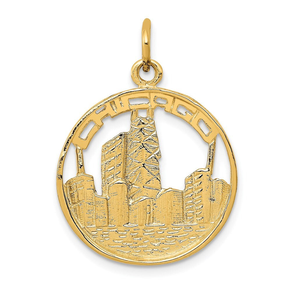 14k Yellow Gold Chicago Skyline Charm Pendant for Women