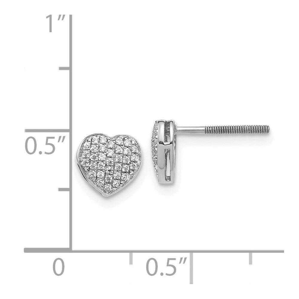 14k White Gold Diamond Heart Screw Back Stud Earrings