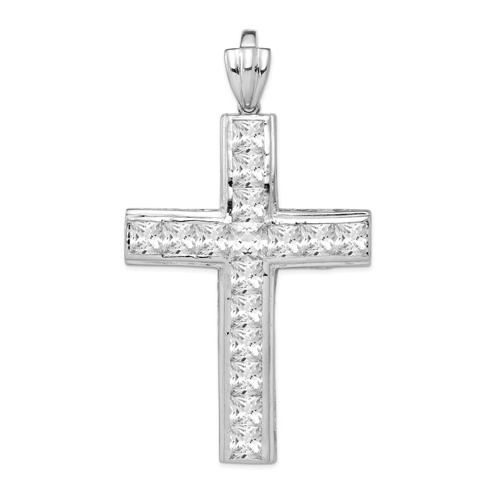 Sterling Silver Rhodium-plated Cubic Zirconia Cross Pendant