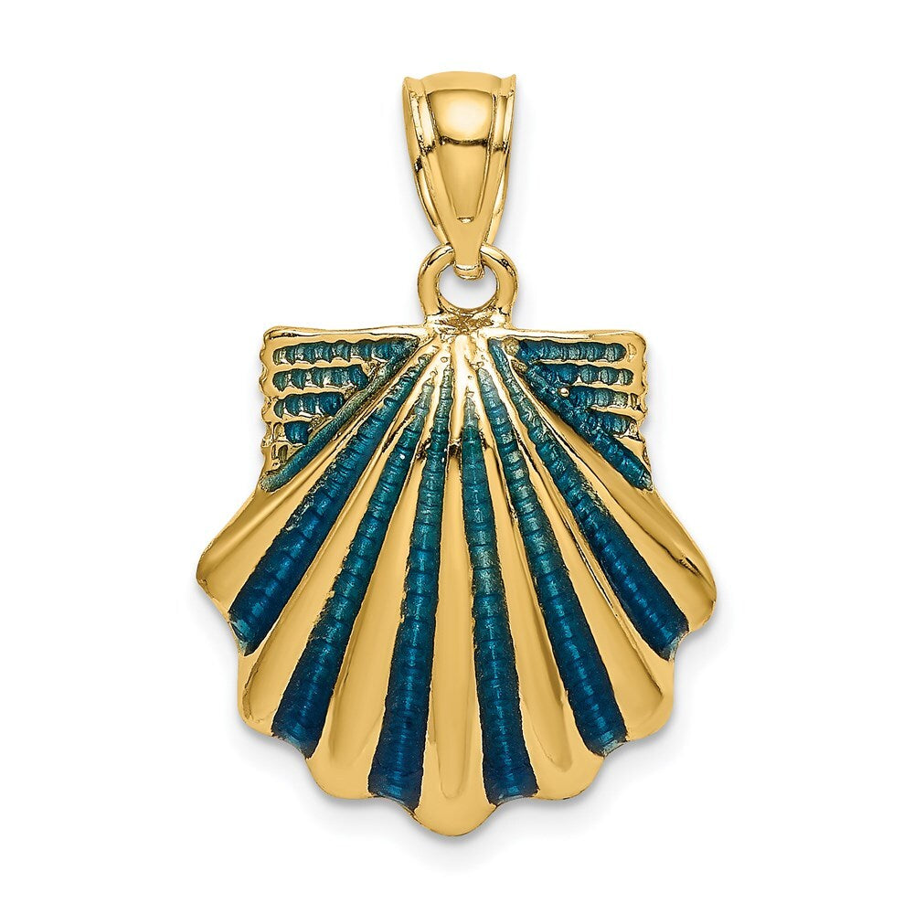 14k Yellow Gold Blue Enamel Scallop Shell Charm