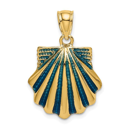 14k Yellow Gold Blue Enamel Scallop Shell Charm