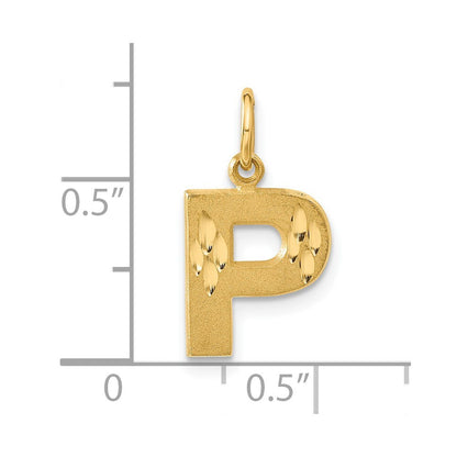 14k Yellow Gold Satin Diamond-cut Letter P Initial Charm Pendant for Women