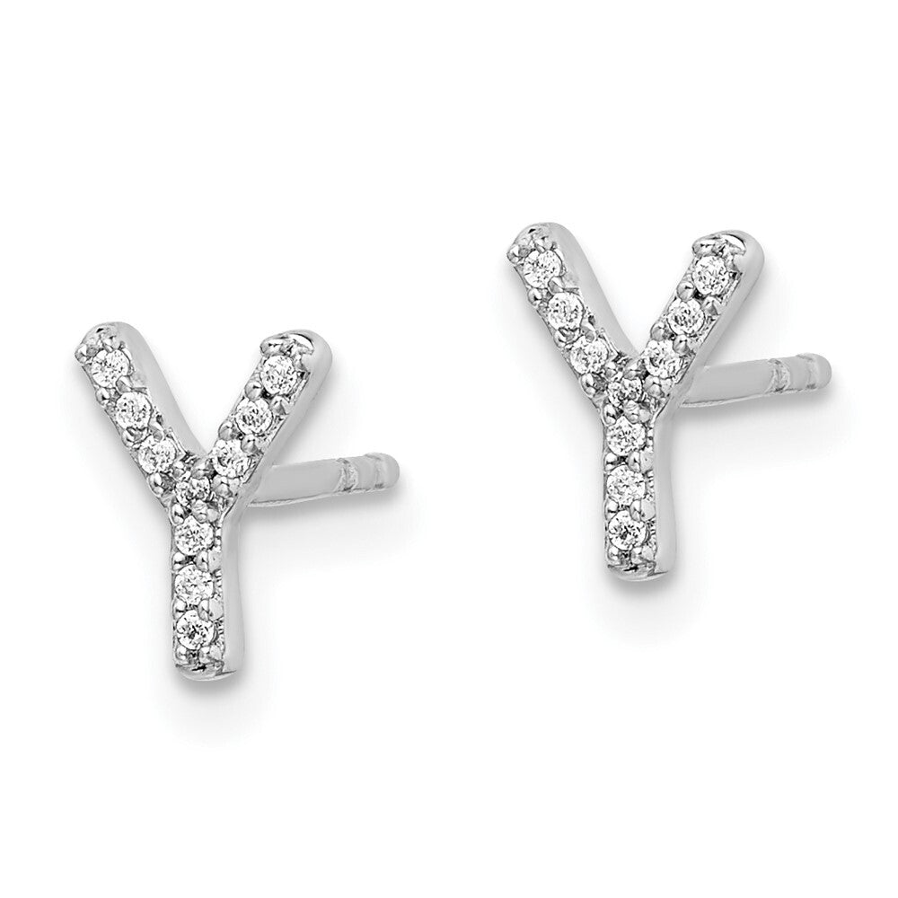 14k White Gold Diamond Initial Y Stud Earrings Gift for Women