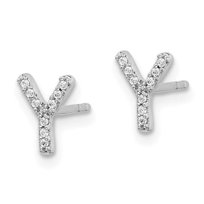 14k White Gold Diamond Initial Y Stud Earrings Gift for Women