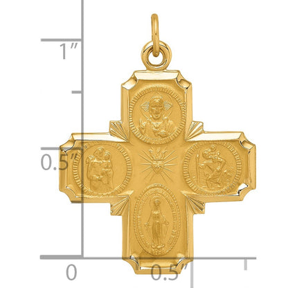 14k Yellow Gold Solid Polished Satin Medium 4-Way Medal