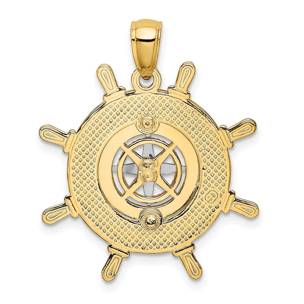 14K Two-Tone Gold Ship's Wheel w Nautical Compass Charm