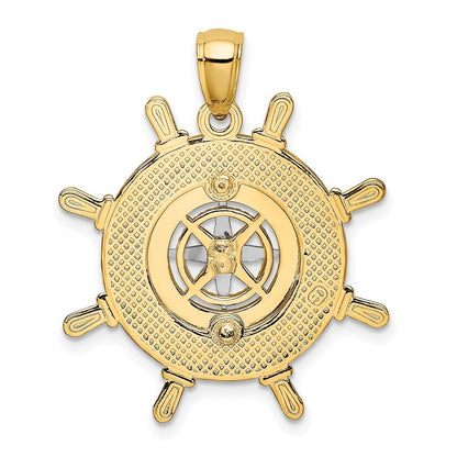 14K Two-Tone Gold Ship's Wheel w Nautical Compass Charm