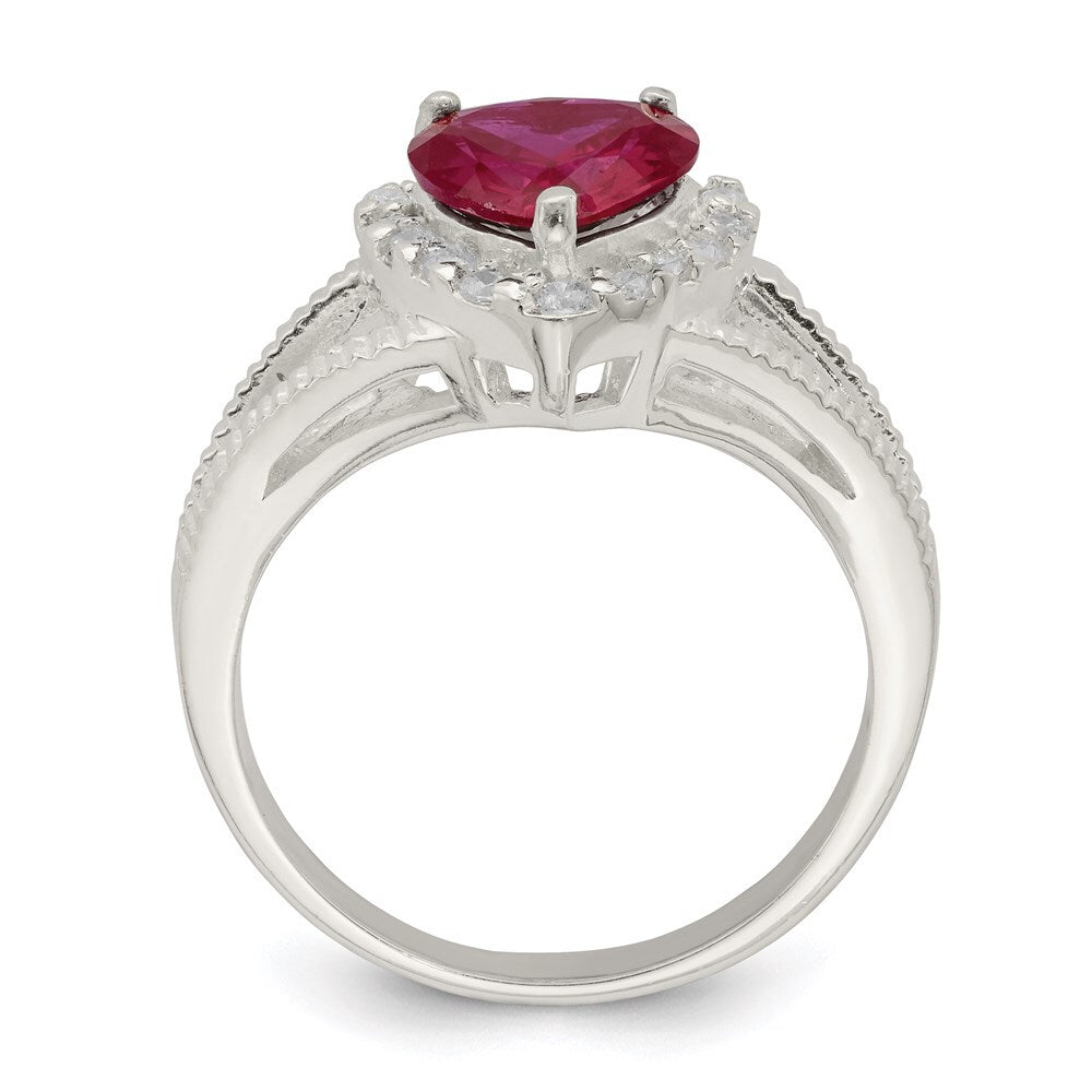 Sterling Silver Red Cubic Zirconia Heart Ring Size 7