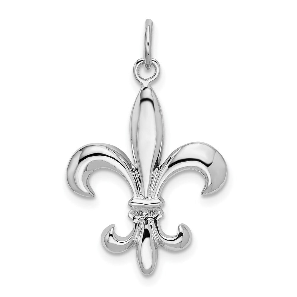 14k White Gold Solid Polished 3-D Fleur de Lis Charm Pendant for Women
